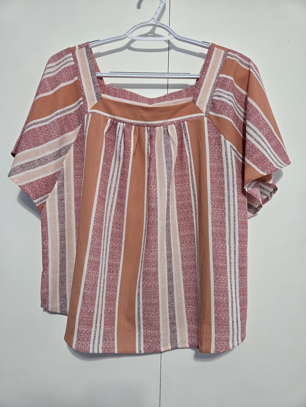Urban Romantics Striped Square Neck Flutter Sleeve Blouse Women's Large
